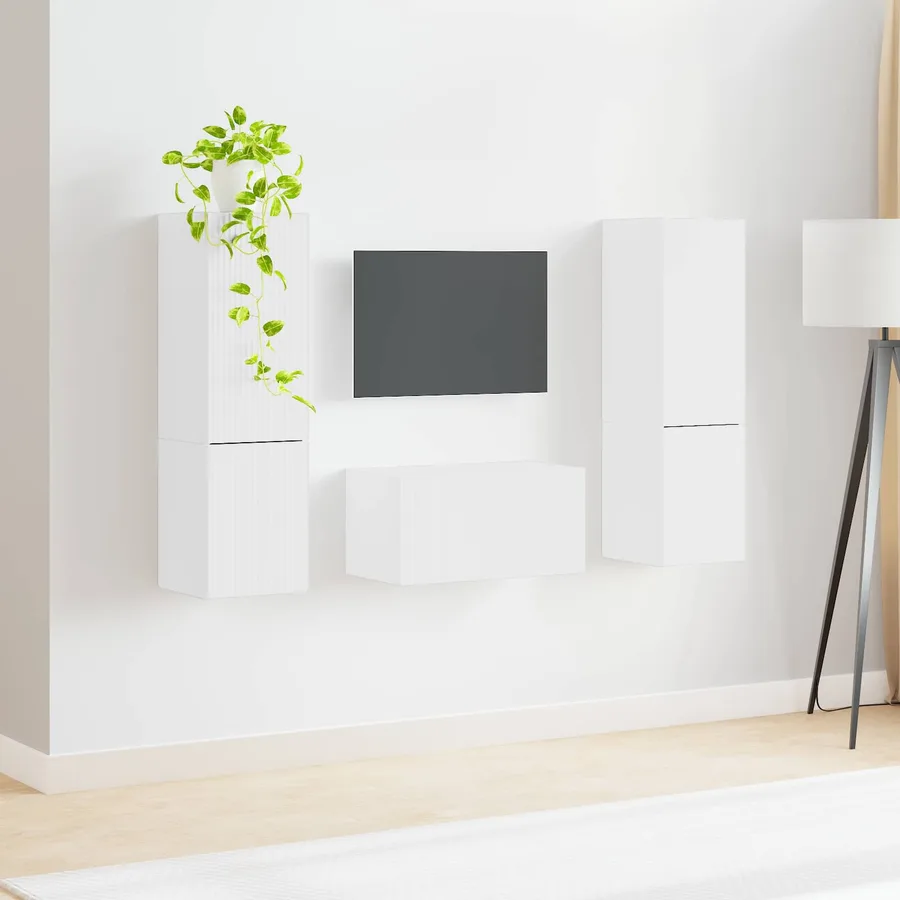 Ensemble meuble TV 5 pcs Blanc Bois d'ingénierie - 4
