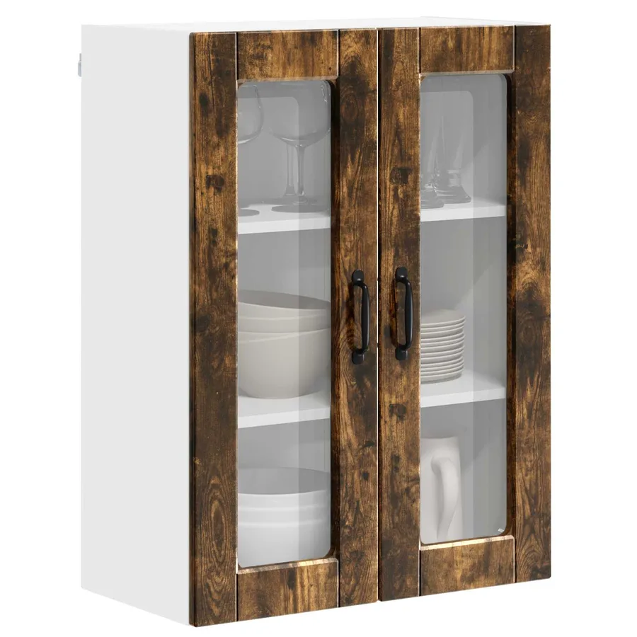 Cabinet en verre mural PORTO Chêne fumé 60 x 31 x 80 cm - 3