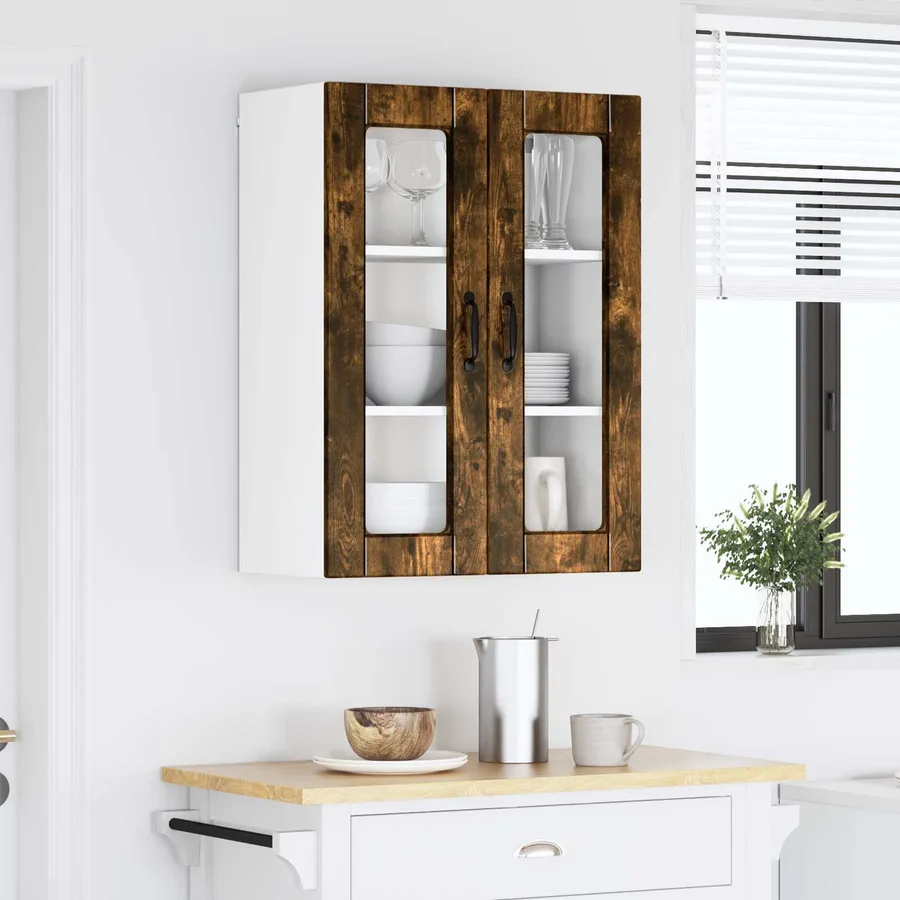 Cabinet en verre mural PORTO Chêne fumé 60 x 31 x 80 cm - 4