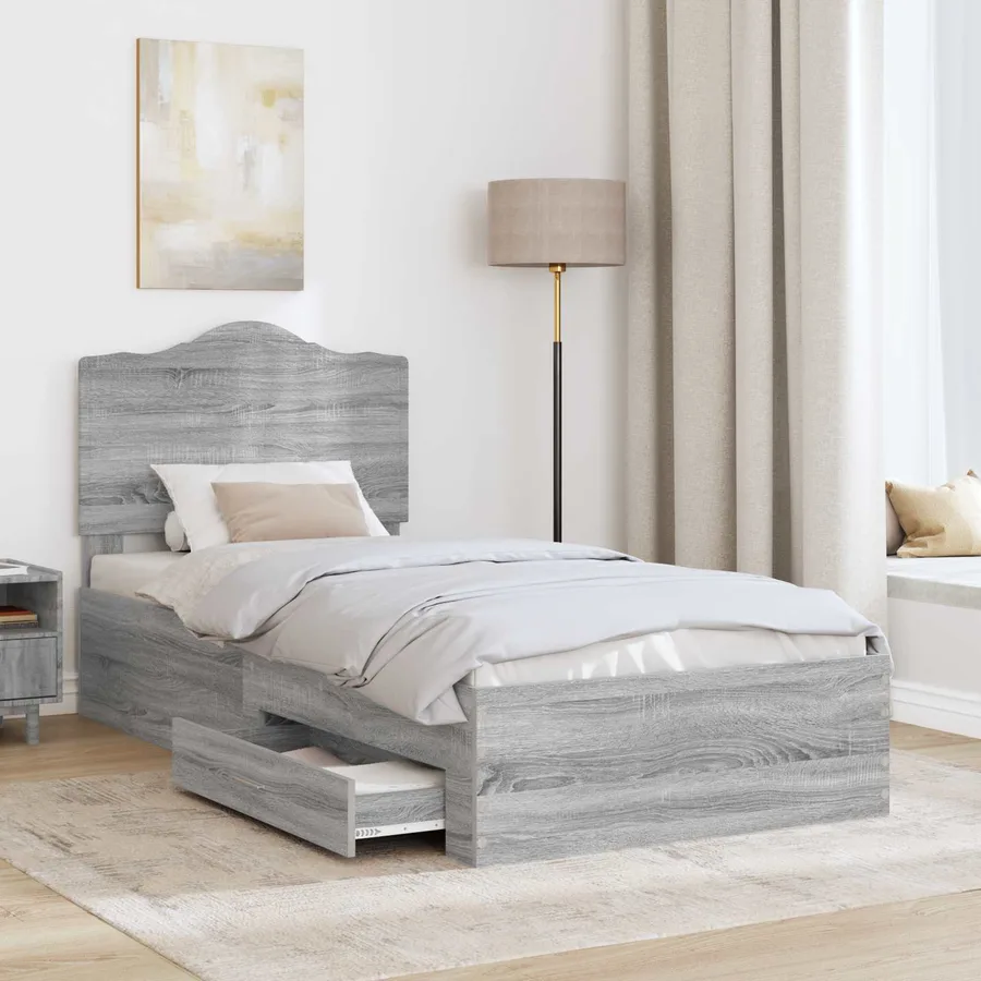 Cadre de lit Gris Sonoma 90 x 190 cm Bois d'ingénierie - 3