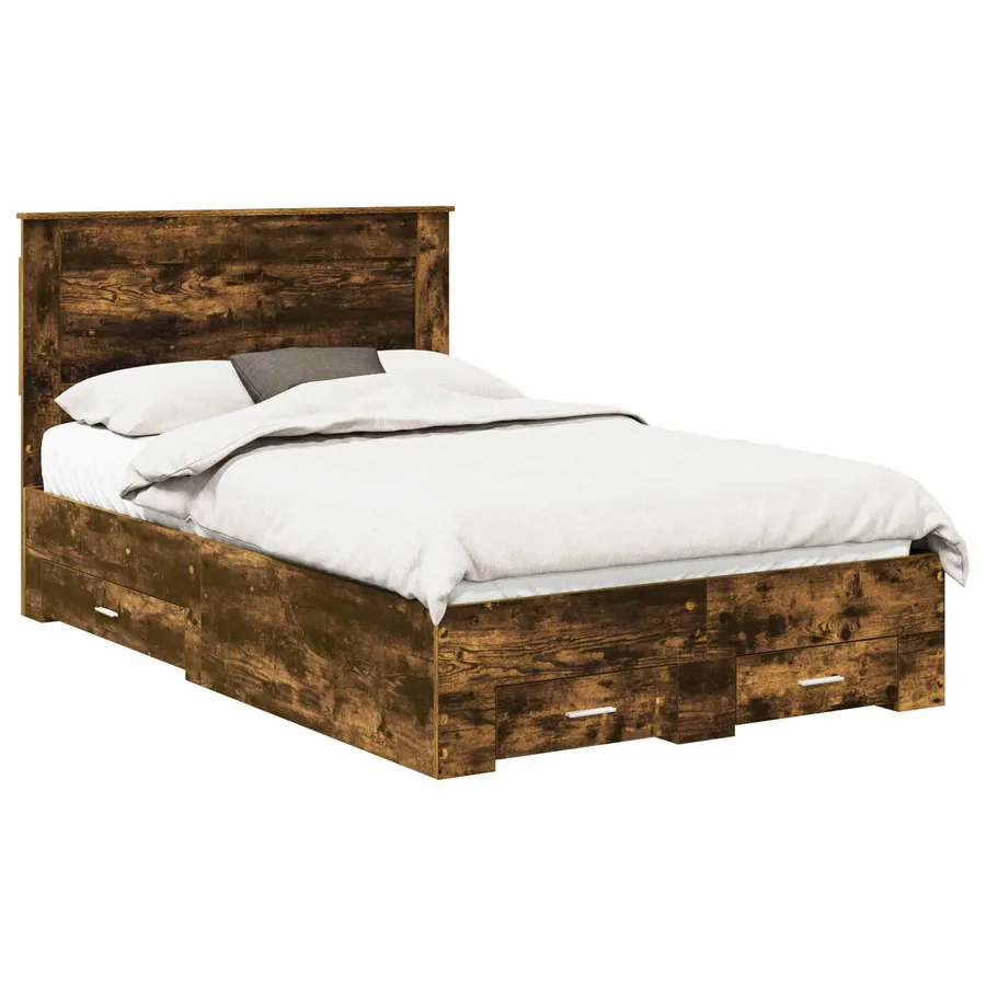 Cadre de lit Chêne fumé 135 x 190 cm Bois d'ingénierie - 2