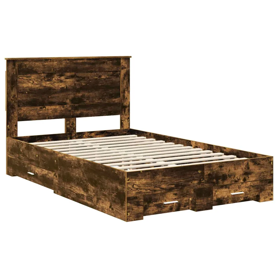 Cadre de lit Chêne fumé 135 x 190 cm Bois d'ingénierie - 4