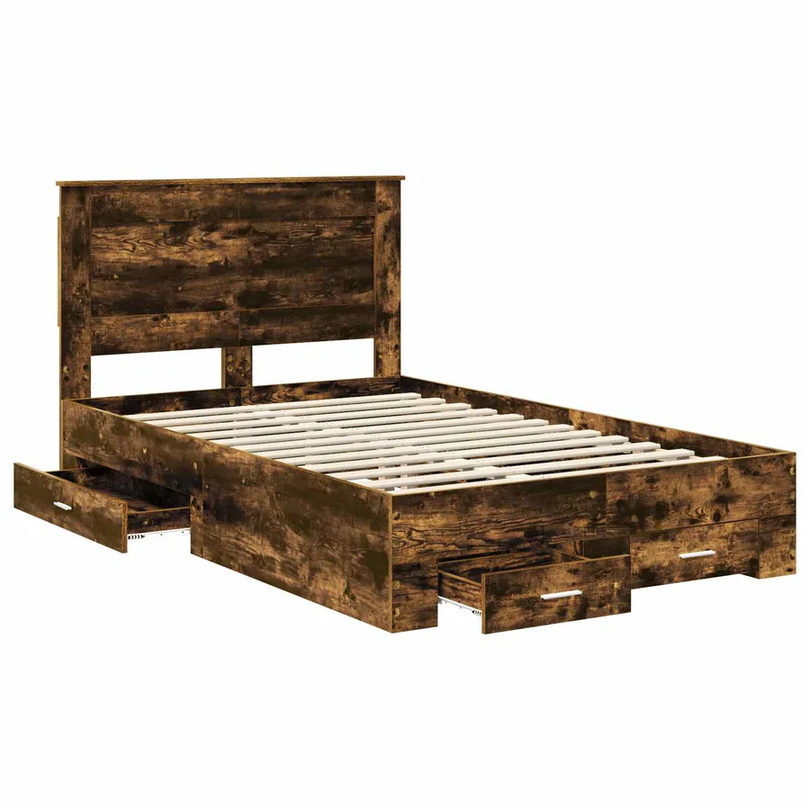 Cadre de lit Chêne fumé 135 x 190 cm Bois d'ingénierie - 5