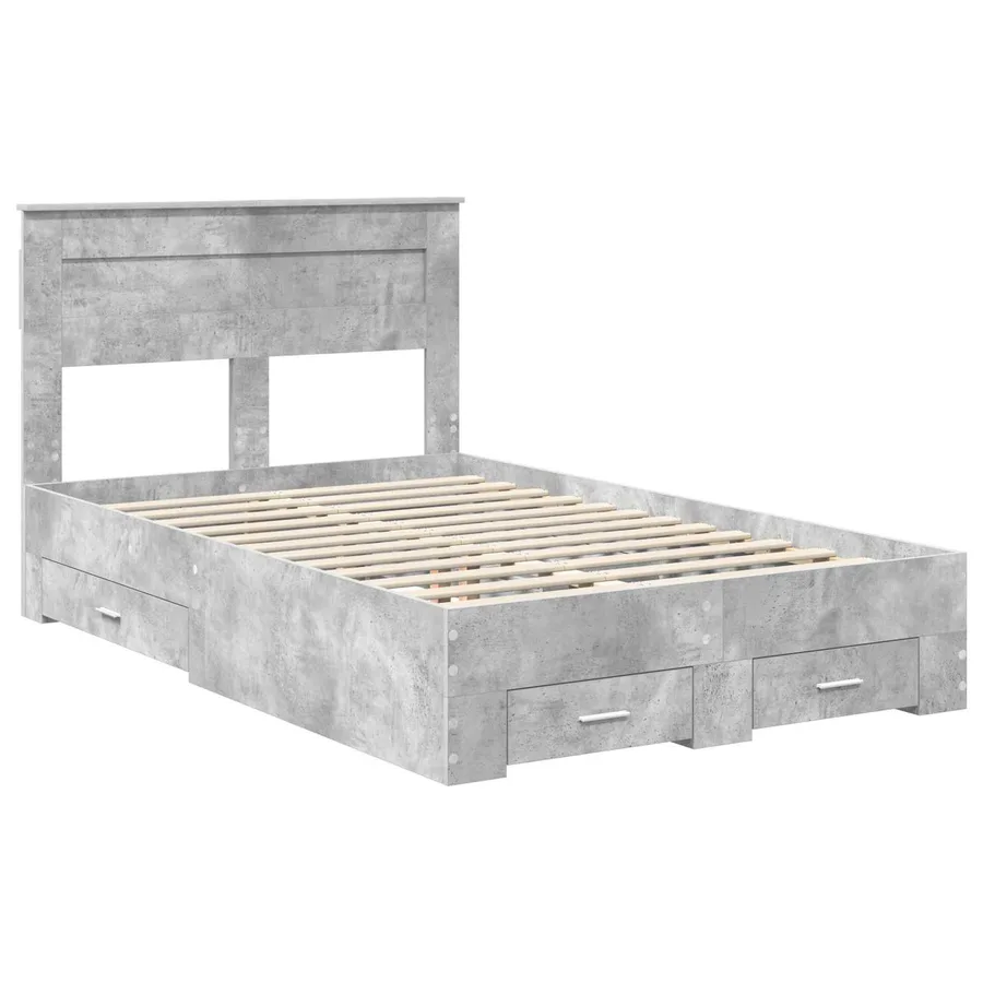 Cadre de lit Gris béton 135 x 190 cm Bois d'ingénierie - 4