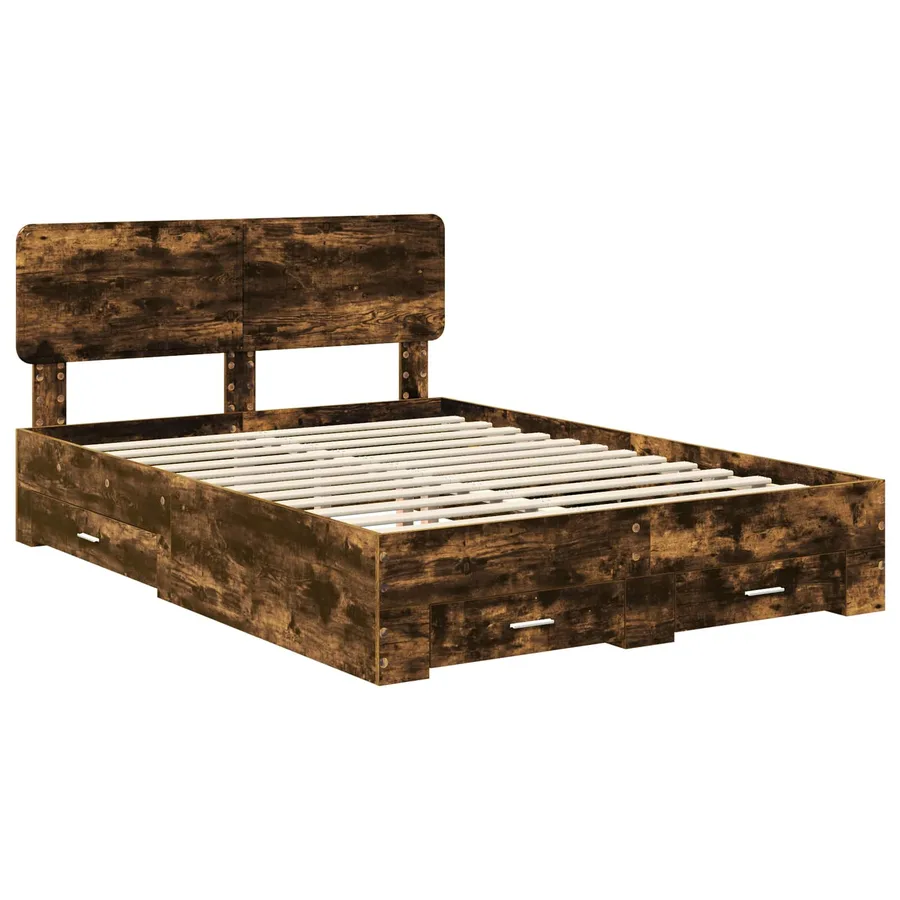 Cadre de lit Chêne fumé 140 x 190 cm Bois d'ingénierie - 4