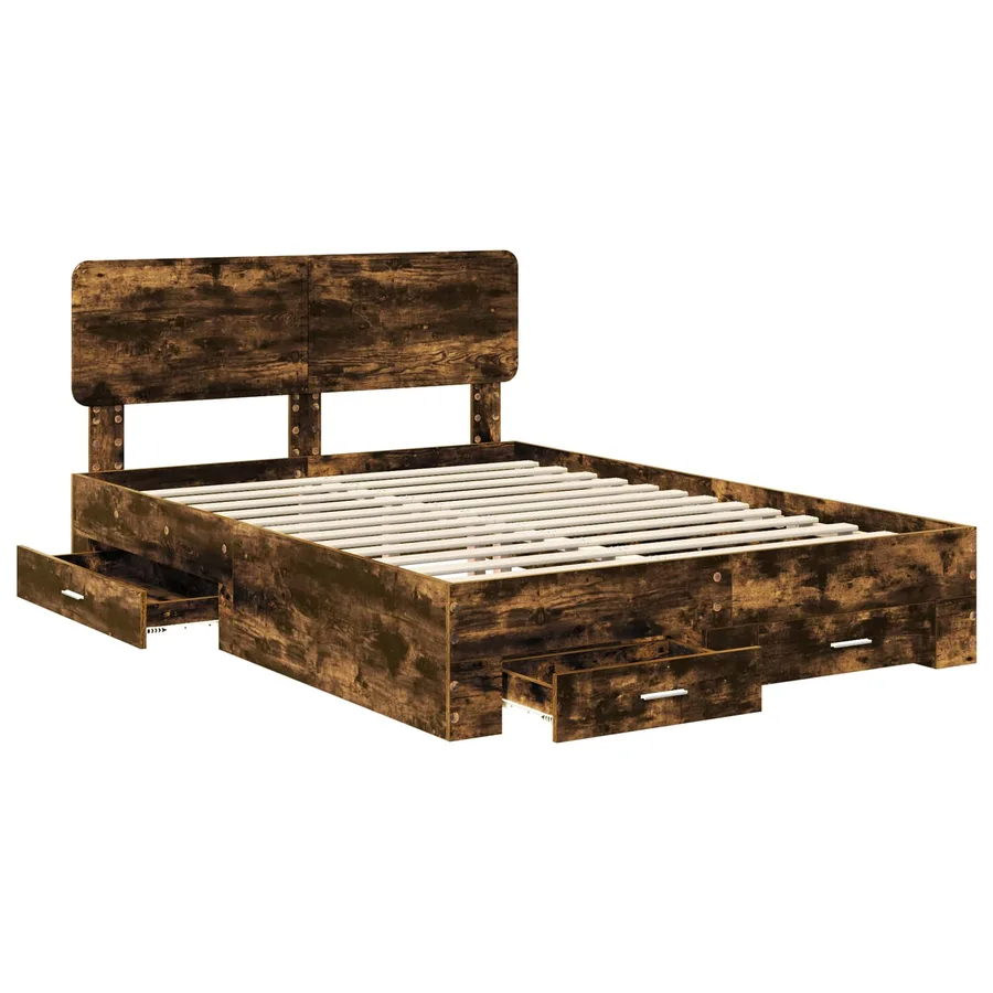 Cadre de lit Chêne fumé 140 x 190 cm Bois d'ingénierie - 5