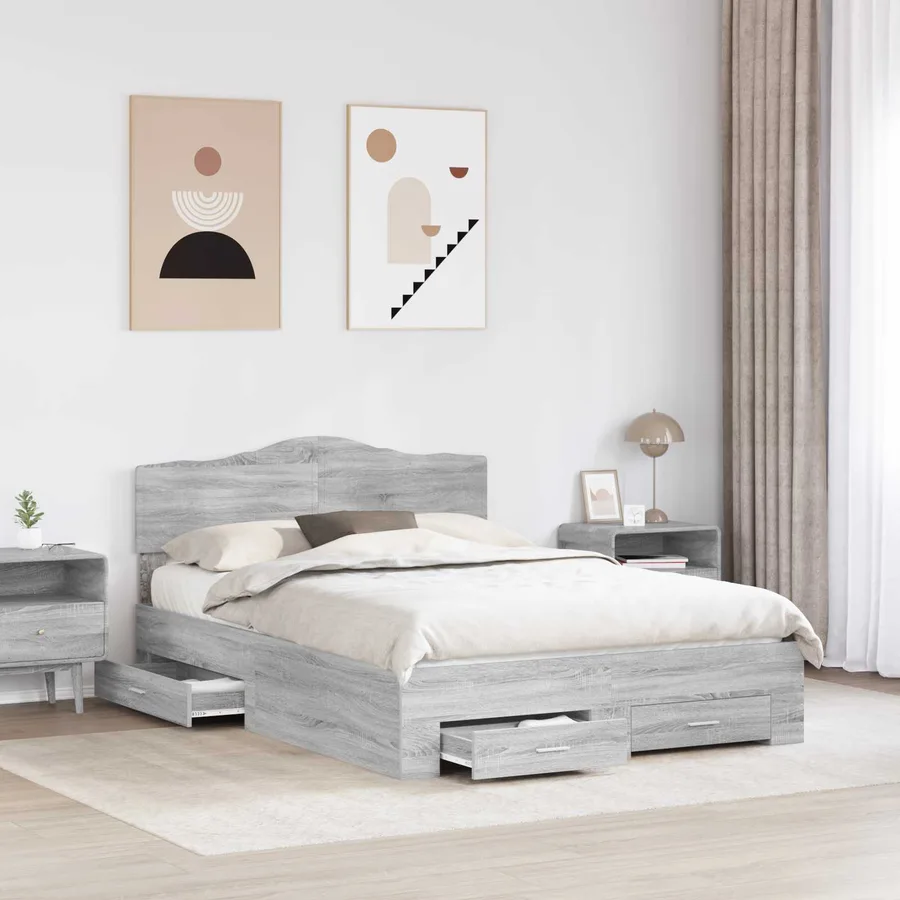Cadre de lit Gris Sonoma 140 x 190 cm Bois d'ingénierie - 3