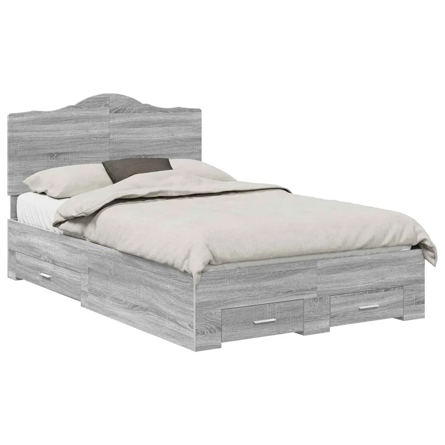Cadre de lit Gris Sonoma 135 x 190 cm Bois d'ingénierie - 2