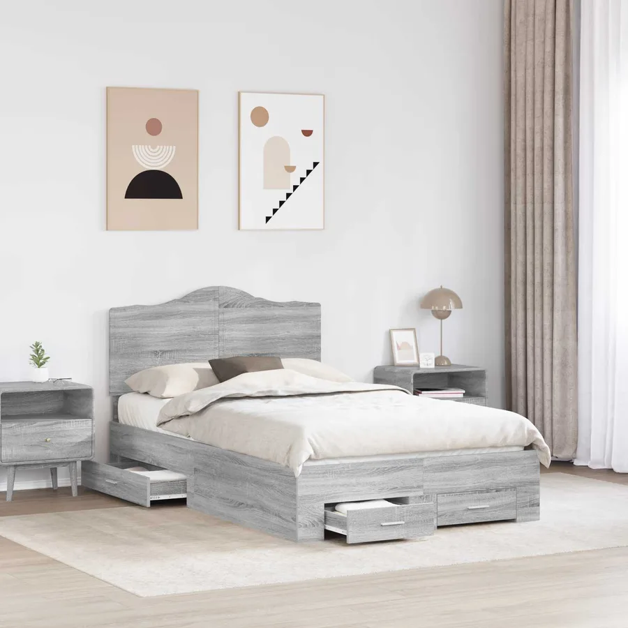 Cadre de lit Gris Sonoma 135 x 190 cm Bois d'ingénierie - 3