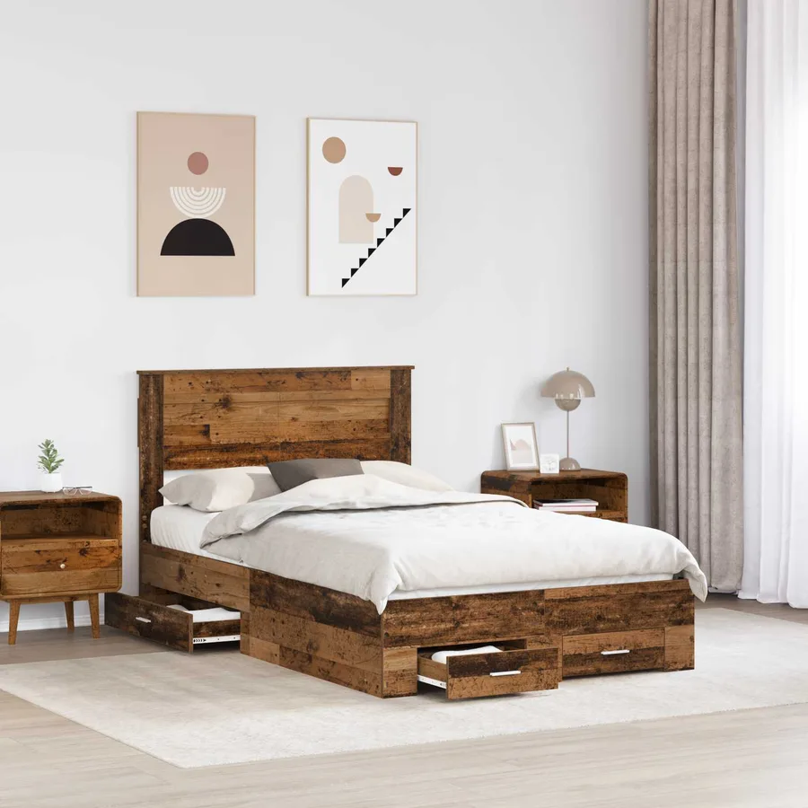 Cadre de lit Bois ancien 135 x 190 cm Bois d'ingénierie - 3