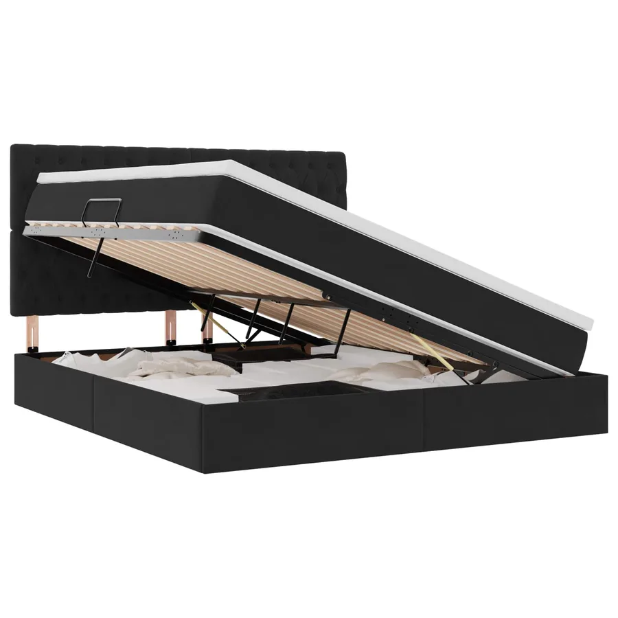 Lit avec rangement et matelas Noir 160 x 200 cm Velours - 2