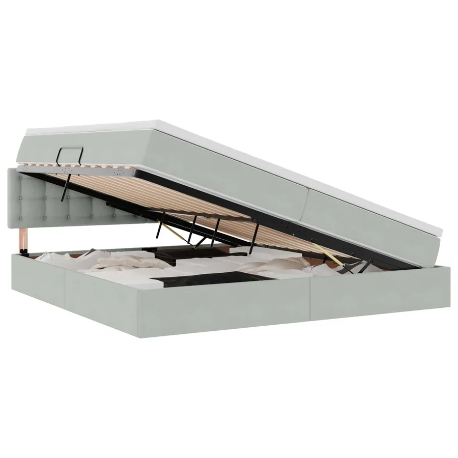 Lit de rangement LED avec matelas Gris clair 200 x 200 cm - 2