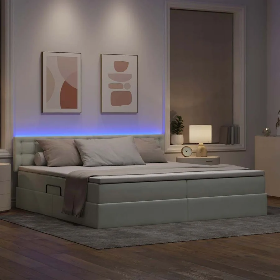 Lit de rangement LED avec matelas Gris clair 200 x 200 cm - 5