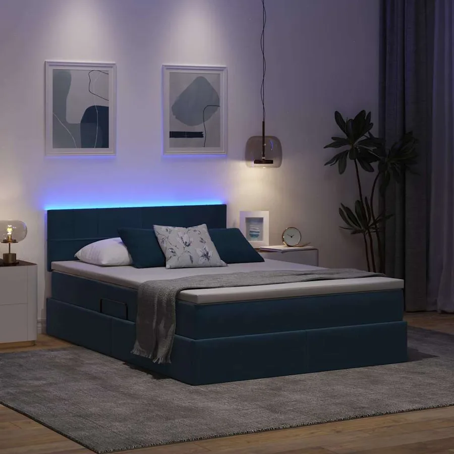 Lit de rangement LED avec matelas Bleu foncé 140 x 190 cm - 5