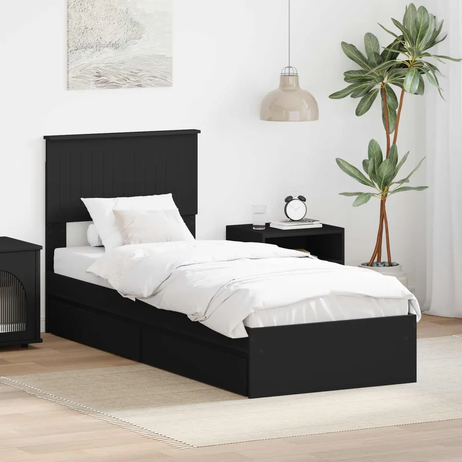 Lit de Rangement avec tiroir Noir 75 x 190 cm Bois d'ingénierie