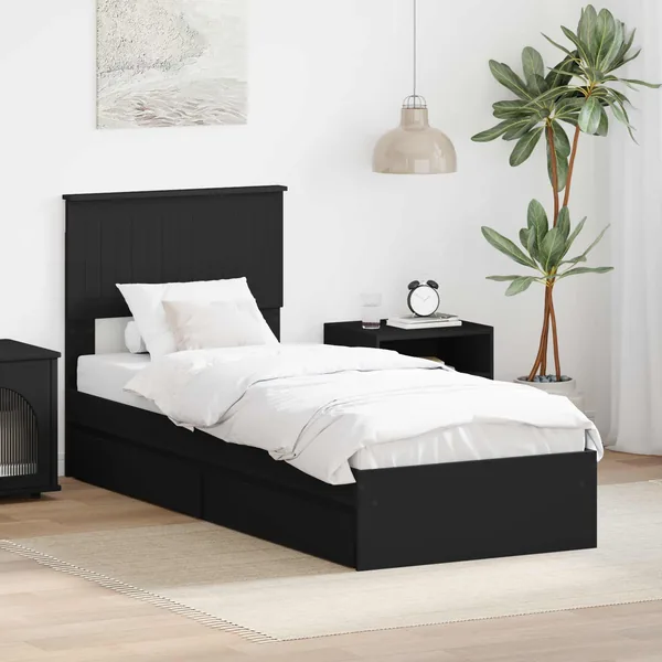 Lit de Rangement avec tiroir Noir 75 x 190 cm Bois d'ingénierie