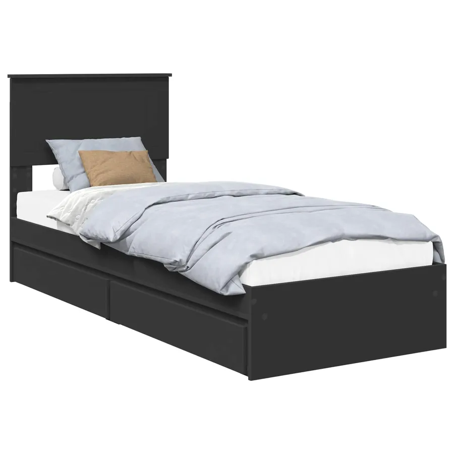 Lit de Rangement avec tiroir Noir 75 x 190 cm Bois d'ingénierie - 2