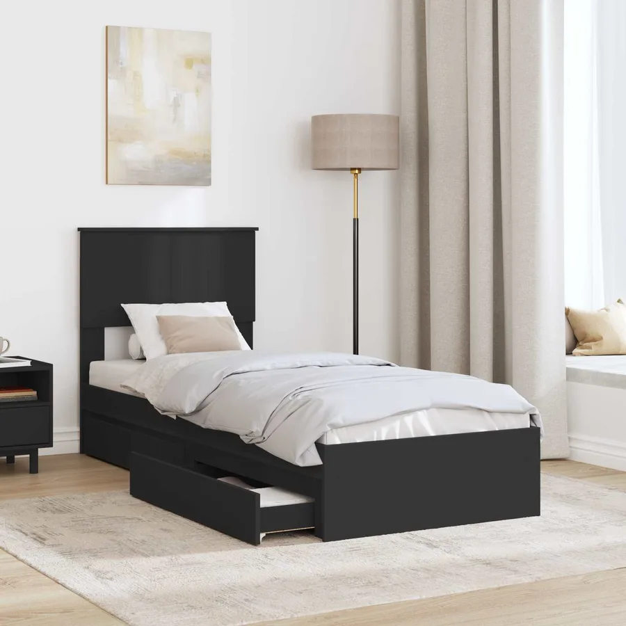 Lit de Rangement avec tiroir Noir 75 x 190 cm Bois d'ingénierie - 3