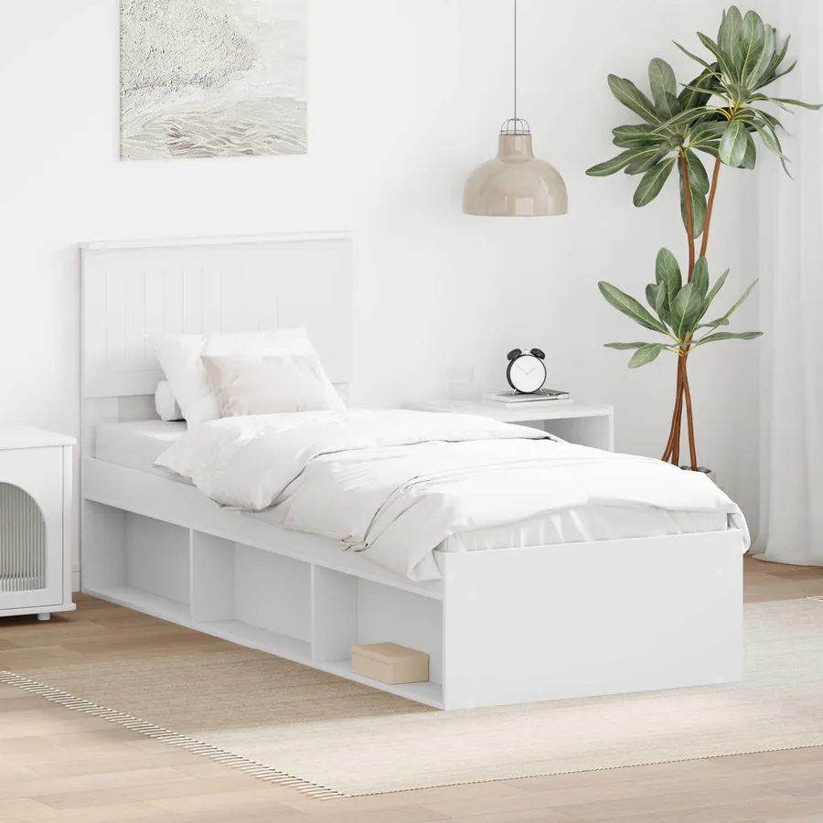 Cadre de lit avec tête de lit Blanc 75 x 190 cm Pin massif