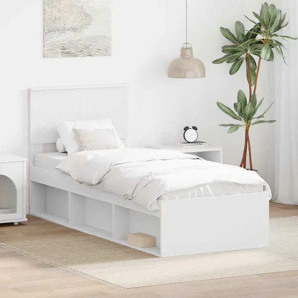 Cadre de lit avec tête de lit Blanc 75 x 190 cm Pin massif