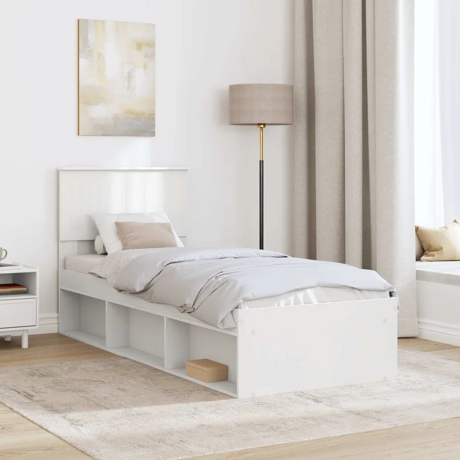 Cadre de lit avec tête de lit Blanc 75 x 190 cm Pin massif - 3
