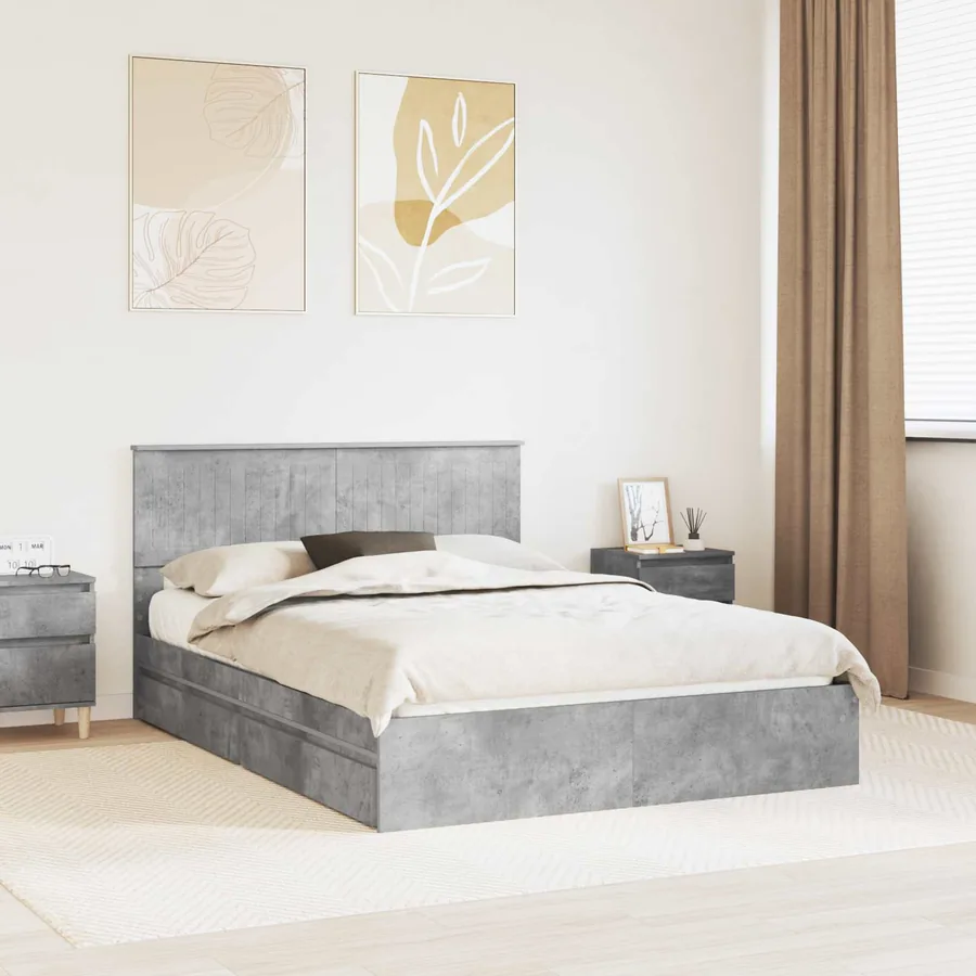 Lit de Rangement Gris béton 135 x 190 cm Bois d'ingénierie