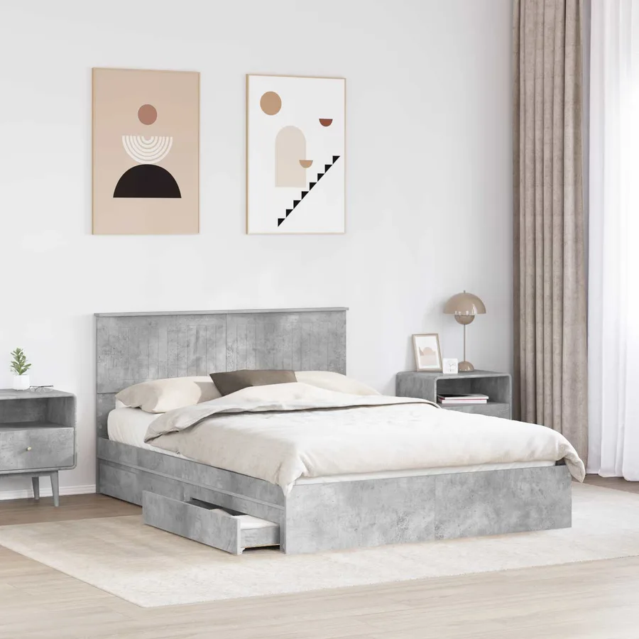 Lit de Rangement Gris béton 135 x 190 cm Bois d'ingénierie - 3