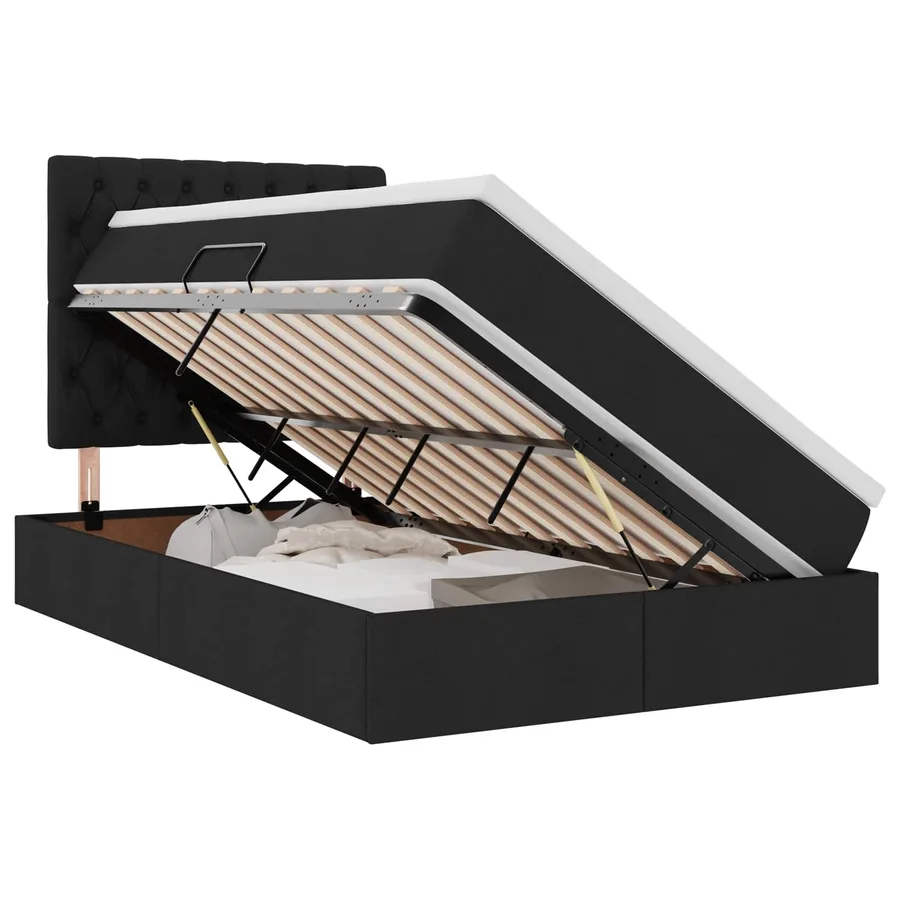 Lit de rangement LED avec matelas Noir 120 x 200 cm Tissu - 2
