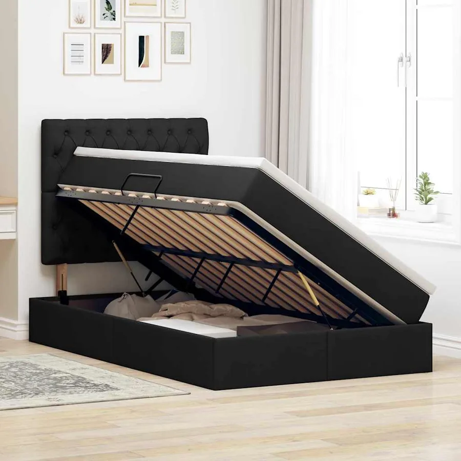Lit de rangement LED avec matelas Noir 120 x 200 cm Tissu - 4