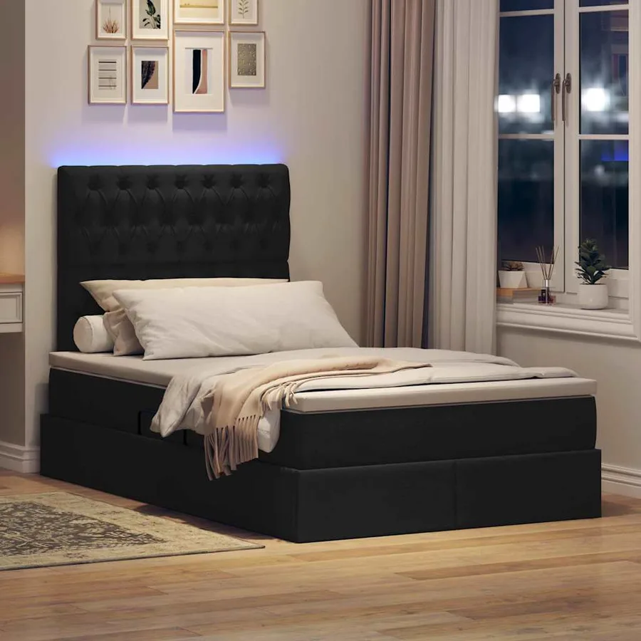 Lit de rangement LED avec matelas Noir 120 x 200 cm Tissu - 5