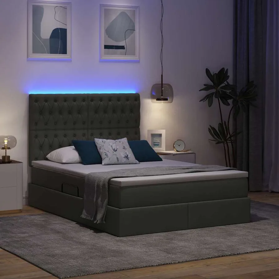 Lit de rangement LED avec matelas Gris foncé 140 x 190 cm Tissu - 5