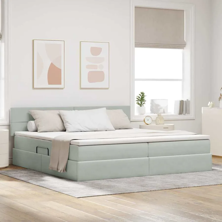 Lit de Rangement Gris clair 200 x 200 cm Velours