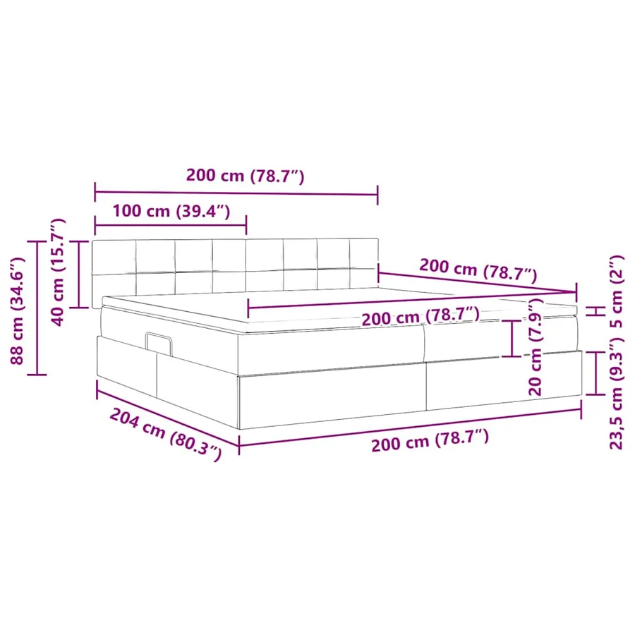 Lit de Rangement Gris clair 200 x 200 cm Velours - 16