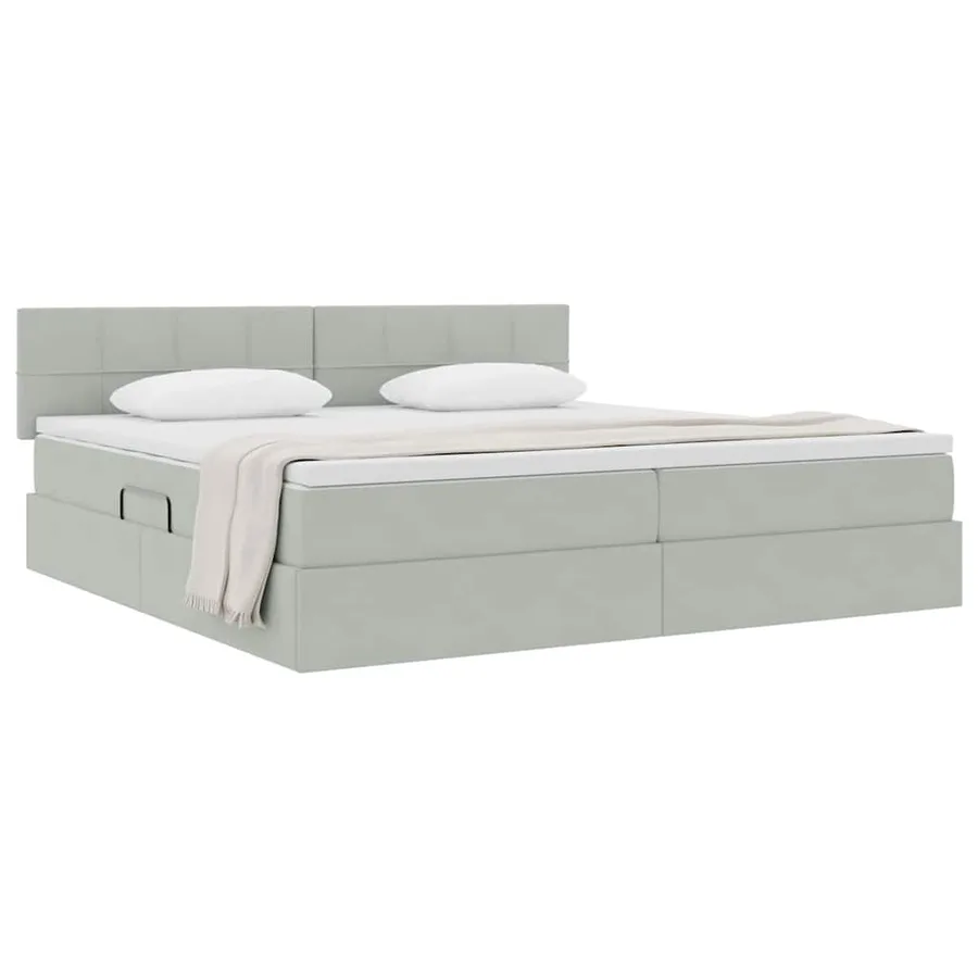 Lit de Rangement Gris clair 200 x 200 cm Velours - 3