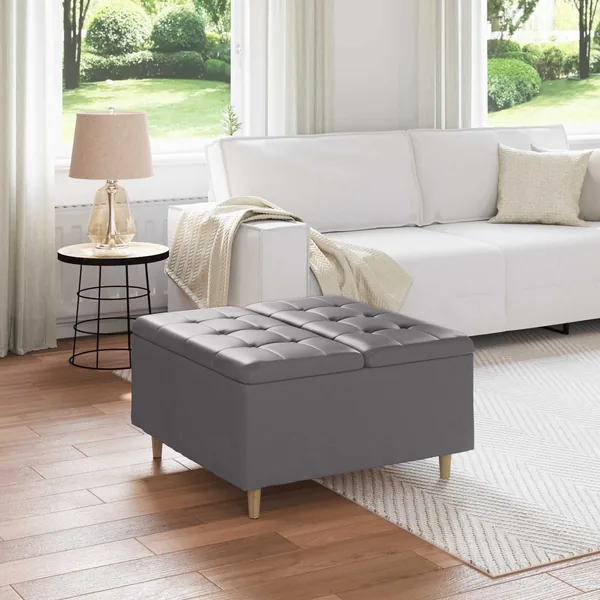 Pouf de rangement avec coussin Gris 80 x 80 x 45 cm Simili cuir