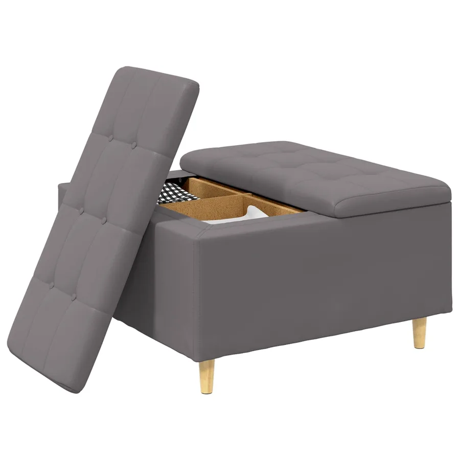 Pouf de rangement avec coussin Gris 80 x 80 x 45 cm Simili cuir - 3