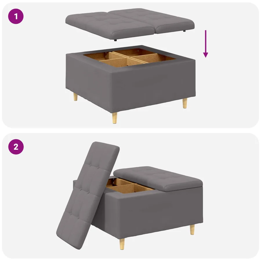 Pouf de rangement avec coussin Gris 80 x 80 x 45 cm Simili cuir - 9