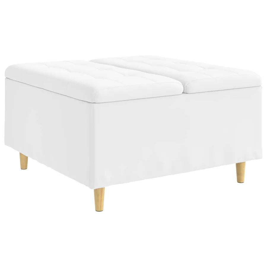 Pouf de rangement Blanc 80 x 80 x 45 cm Simili cuir - 2
