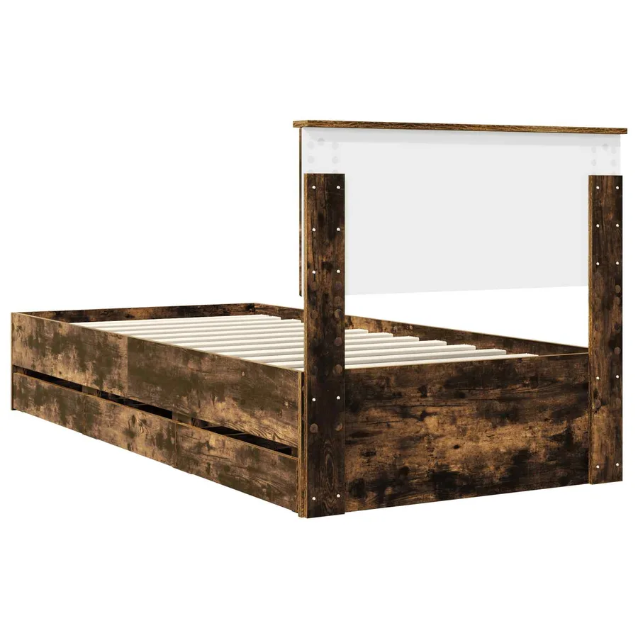Cadre de lit avec tiroir Chêne fumé 90 x 190 cm Bois Ingénierie - 10