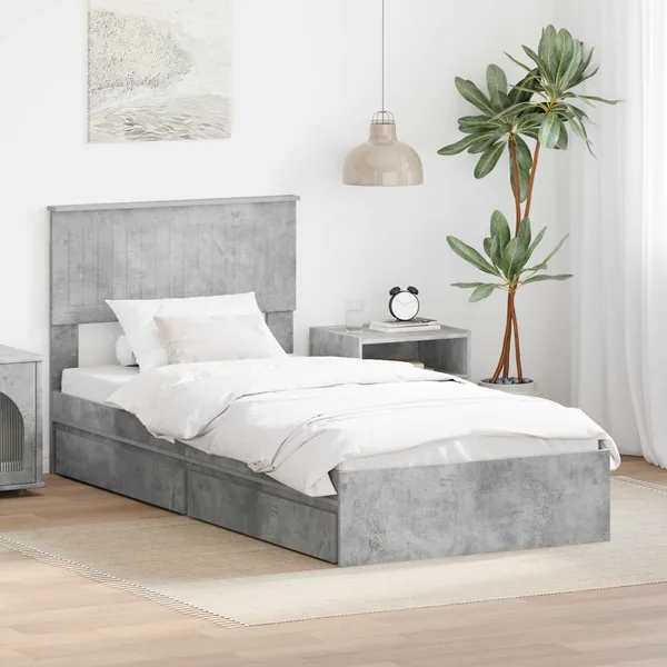 Lit de Rangement Gris béton 90 x 190 cm Bois d'ingénierie