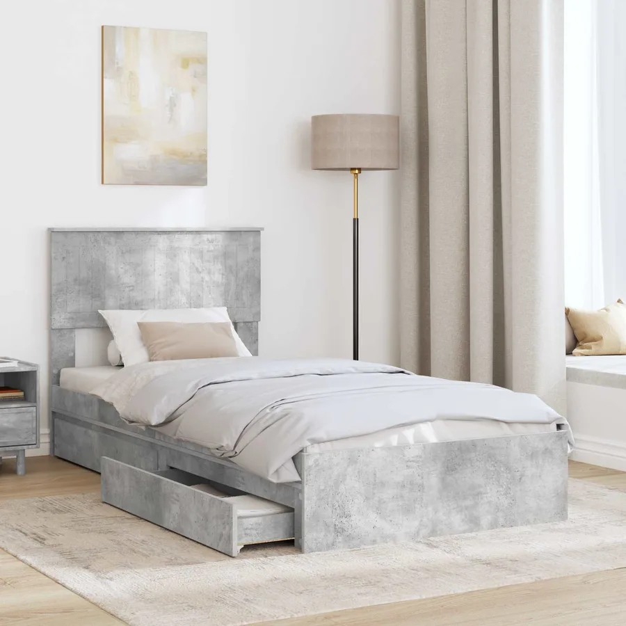 Lit de Rangement Gris béton 90 x 190 cm Bois d'ingénierie - 3