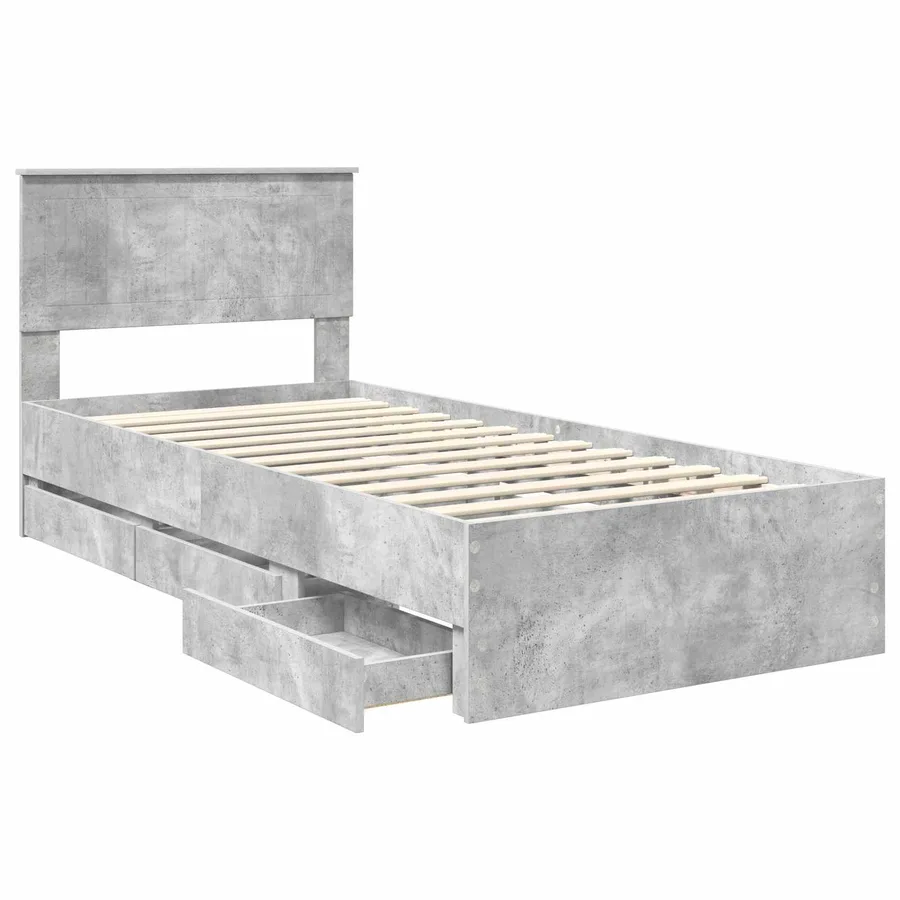 Cadre de lit avec tiroir Gris béton 90 x 200 cm Bois Ingénierie - 5