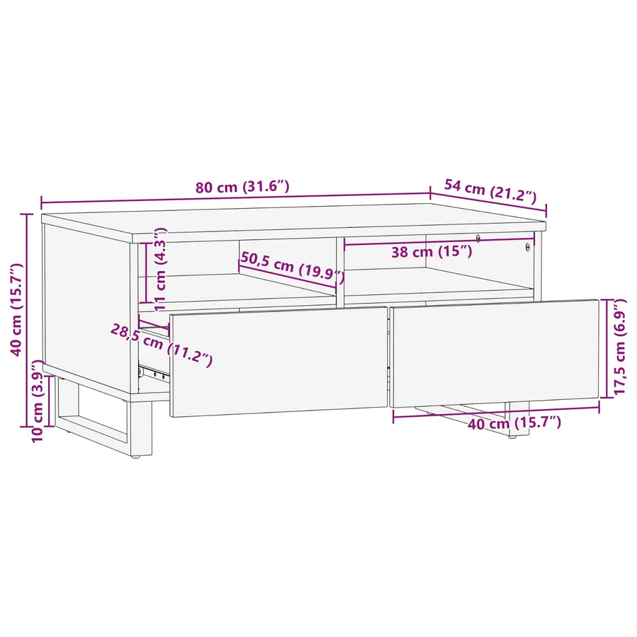 Table basse Marron 80 x 54 x 40 cm Bois de mangue massif - 11