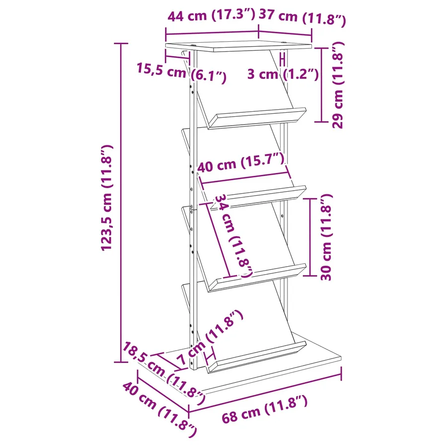 Étagère à magazines avec étagère Chêne fumé 68 x 40 x 123,5 cm - 11