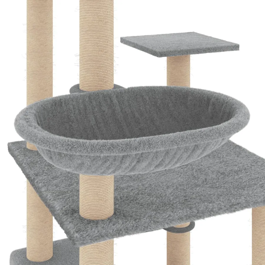 Arbre à chat avec griffoirs en sisal gris clair 141 cm - 6