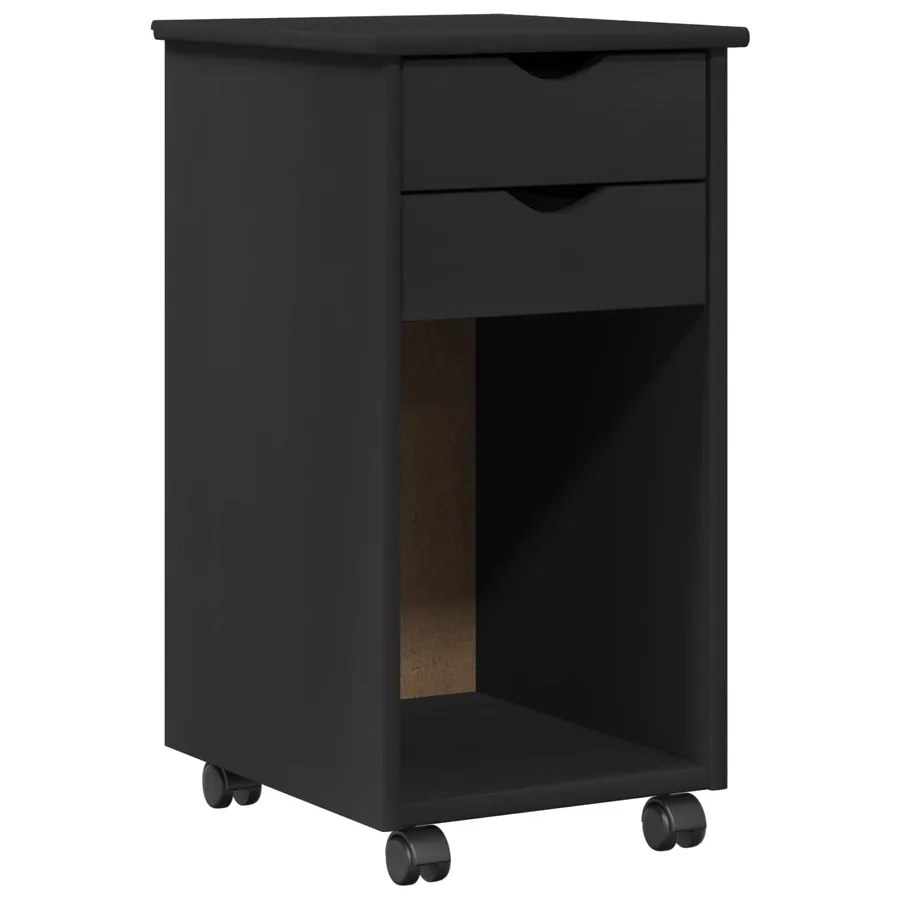 Cabinet roulant Noir 34 x 39 x 65,5 cm Pin massif - 2