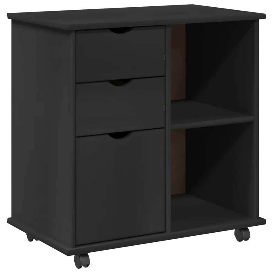 Cabinet roulant Noir 63,5 x 39 x 65,5 cm Bois de Pin Massif - 2