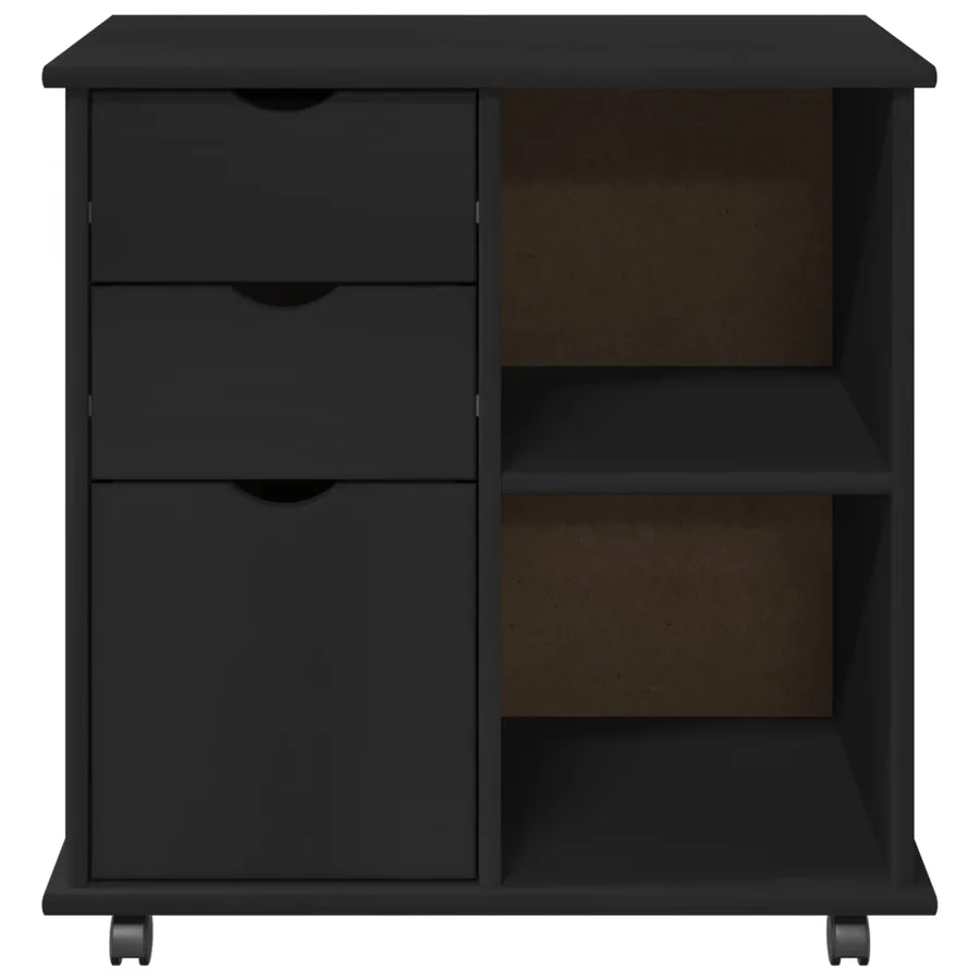 Cabinet roulant Noir 63,5 x 39 x 65,5 cm Bois de Pin Massif - 5