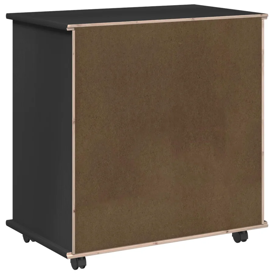 Cabinet roulant Noir 63,5 x 39 x 65,5 cm Bois de Pin Massif - 7