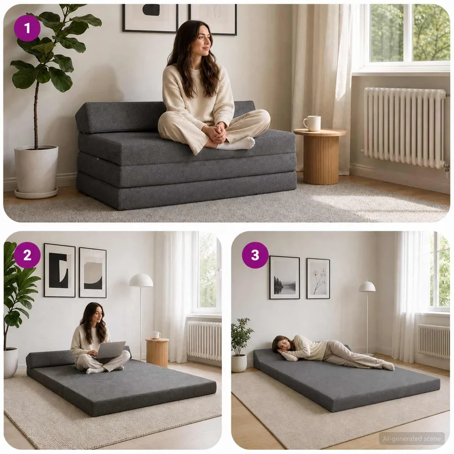 Canapé-lit pliable Gris clair 120 x 60 x 49 cm Tissu - 7